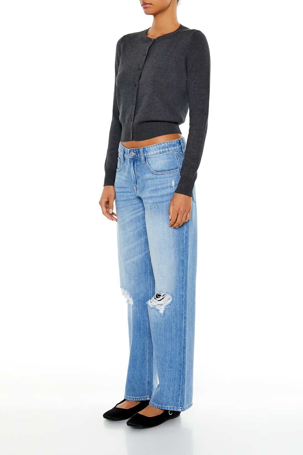 Distressed Low-Rise Straight Jeans