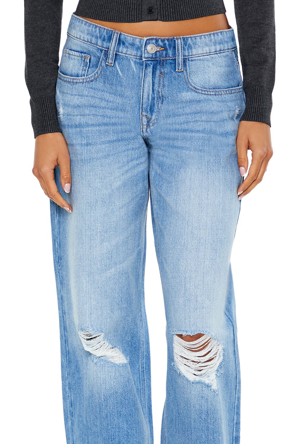 Distressed Low-Rise Straight Jeans