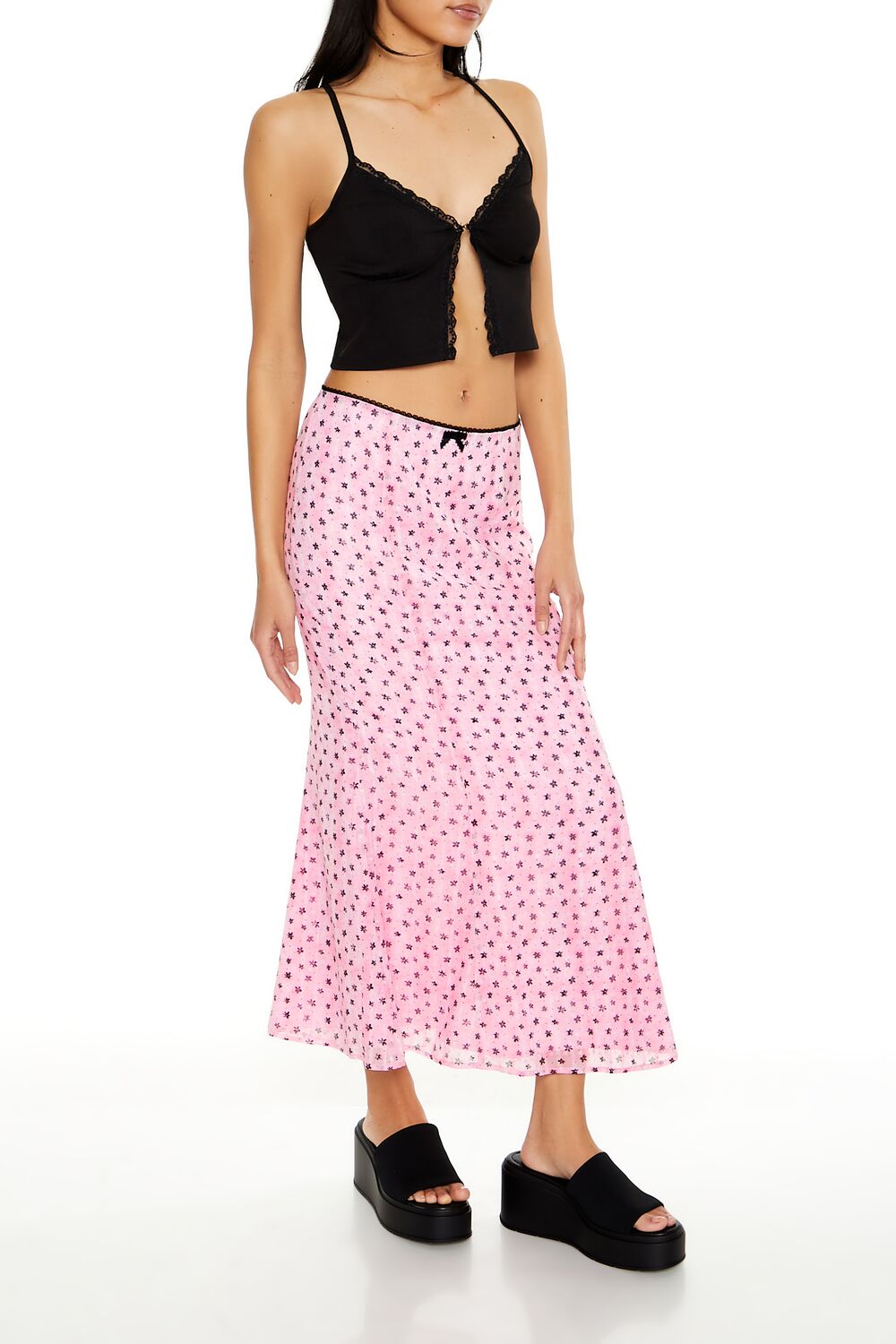 Floral Print Chiffon Midi Skirt