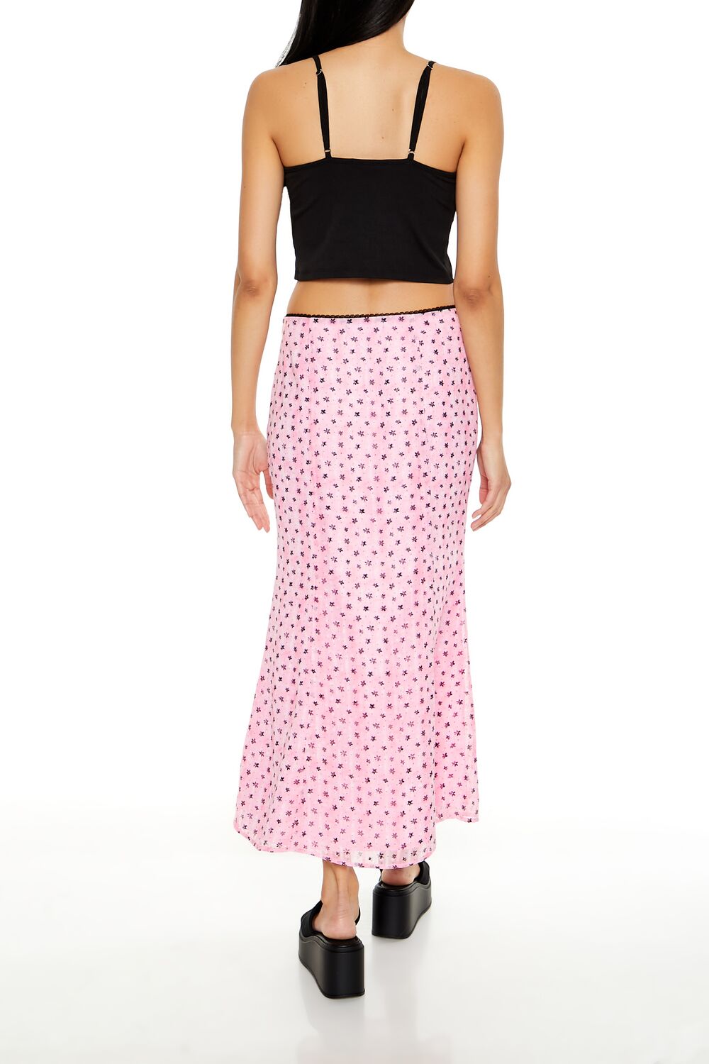 Floral Print Chiffon Midi Skirt