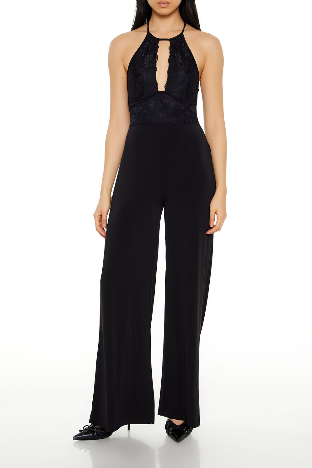 Lace Halter Wide-Leg Jumpsuit