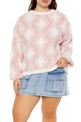 Plus Size Marled Diamond Knit Sweater