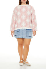 Plus Size Marled Diamond Knit Sweater