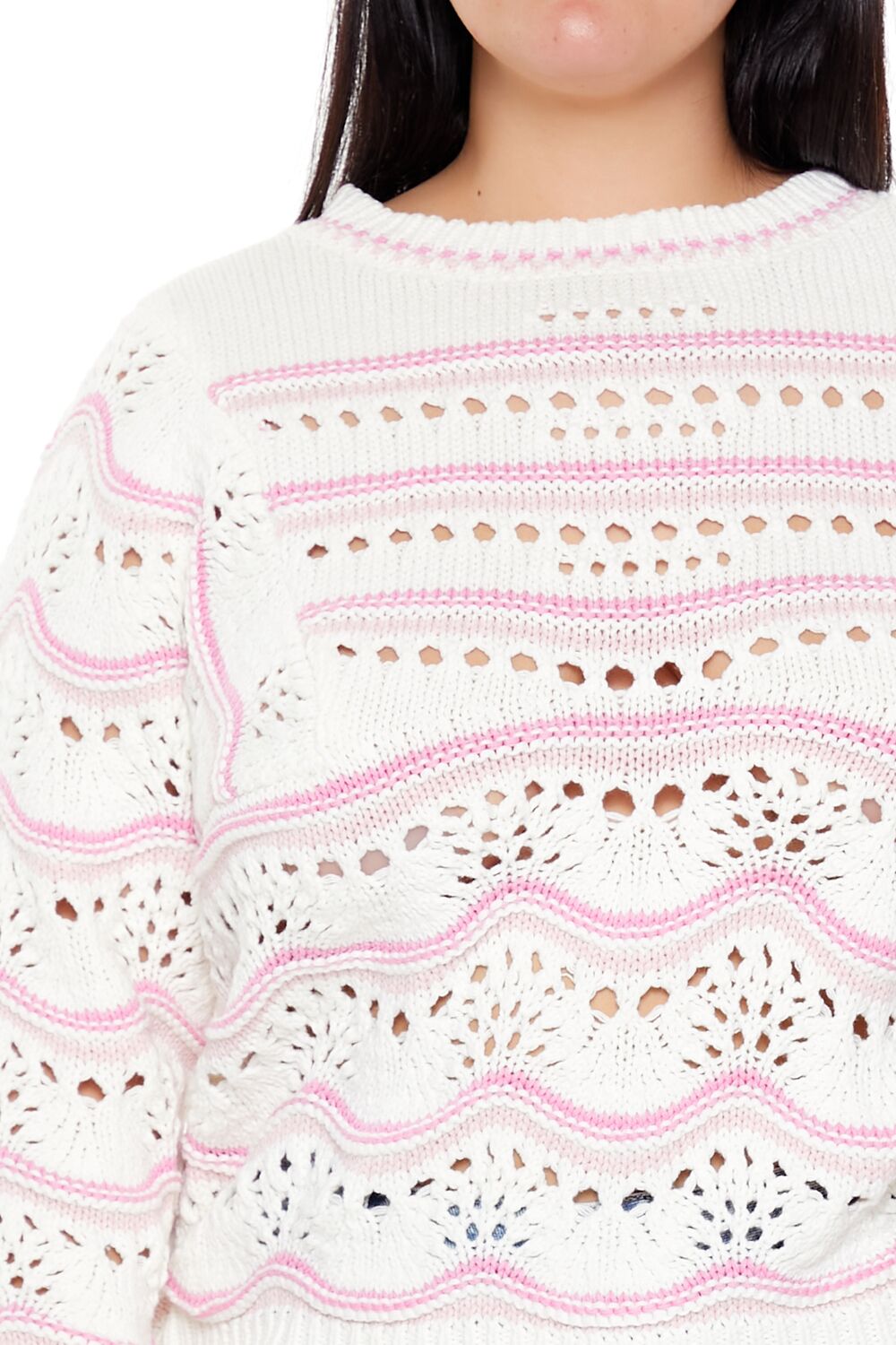 Plus Size Open-Knit Two-Tone Sweater