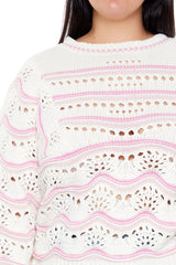 Plus Size Open-Knit Two-Tone Sweater