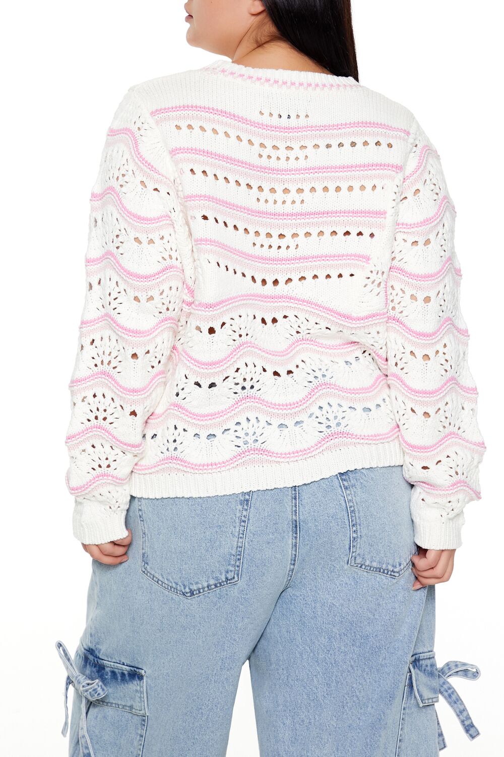 Plus Size Open-Knit Two-Tone Sweater