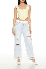 Bow Ruffle-Trim Corset Crop Top