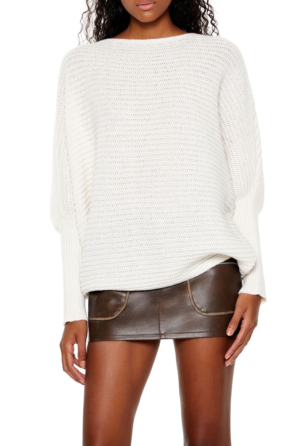 Ribbed Dolman-Sleeve Sweater
