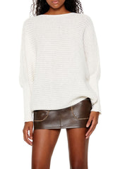 Ribbed Dolman-Sleeve Sweater