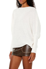Ribbed Dolman-Sleeve Sweater
