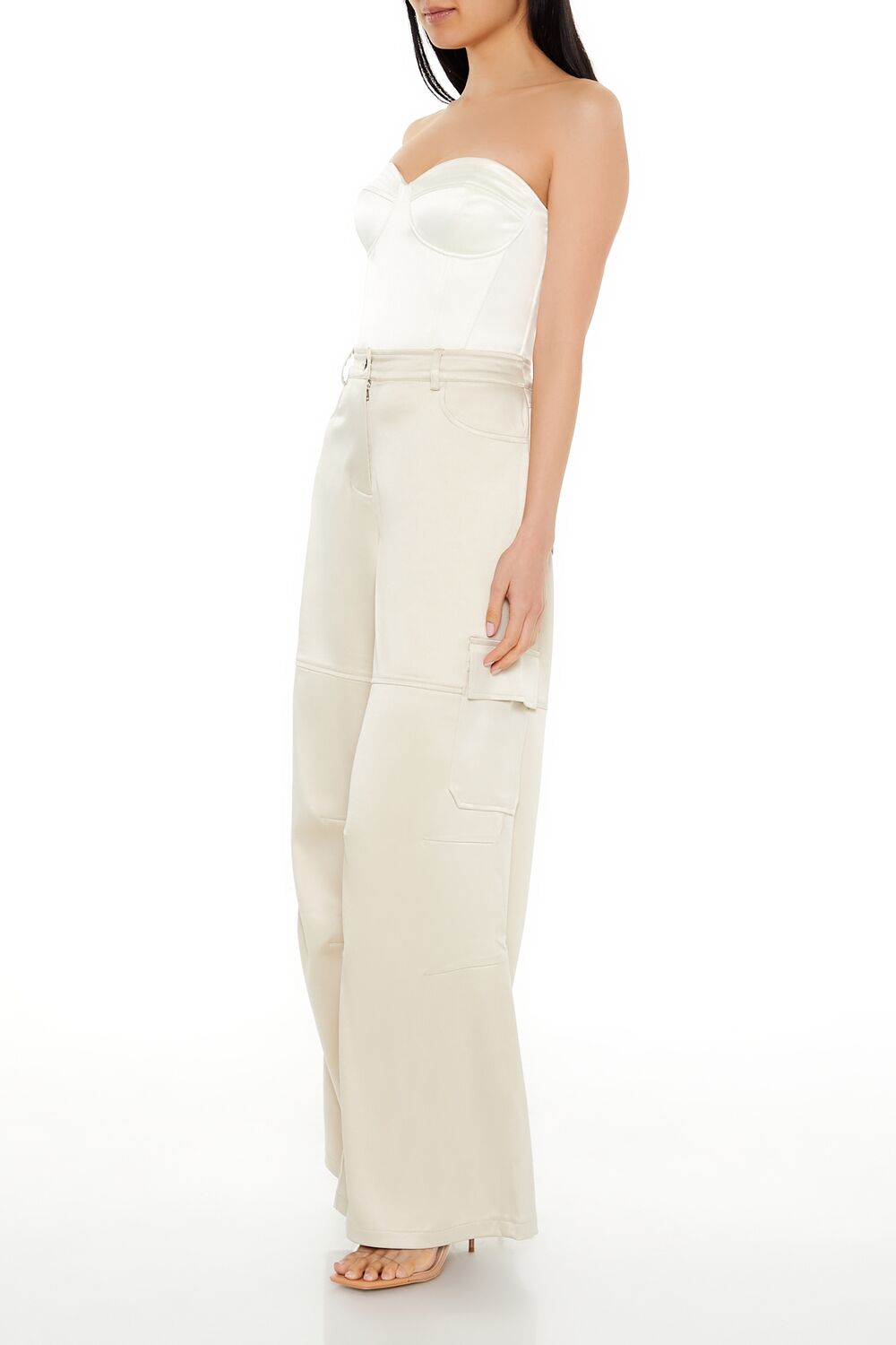 Satin Wide-Leg Cargo Pants