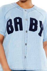 Plus Size Baby Denim Baseball Top
