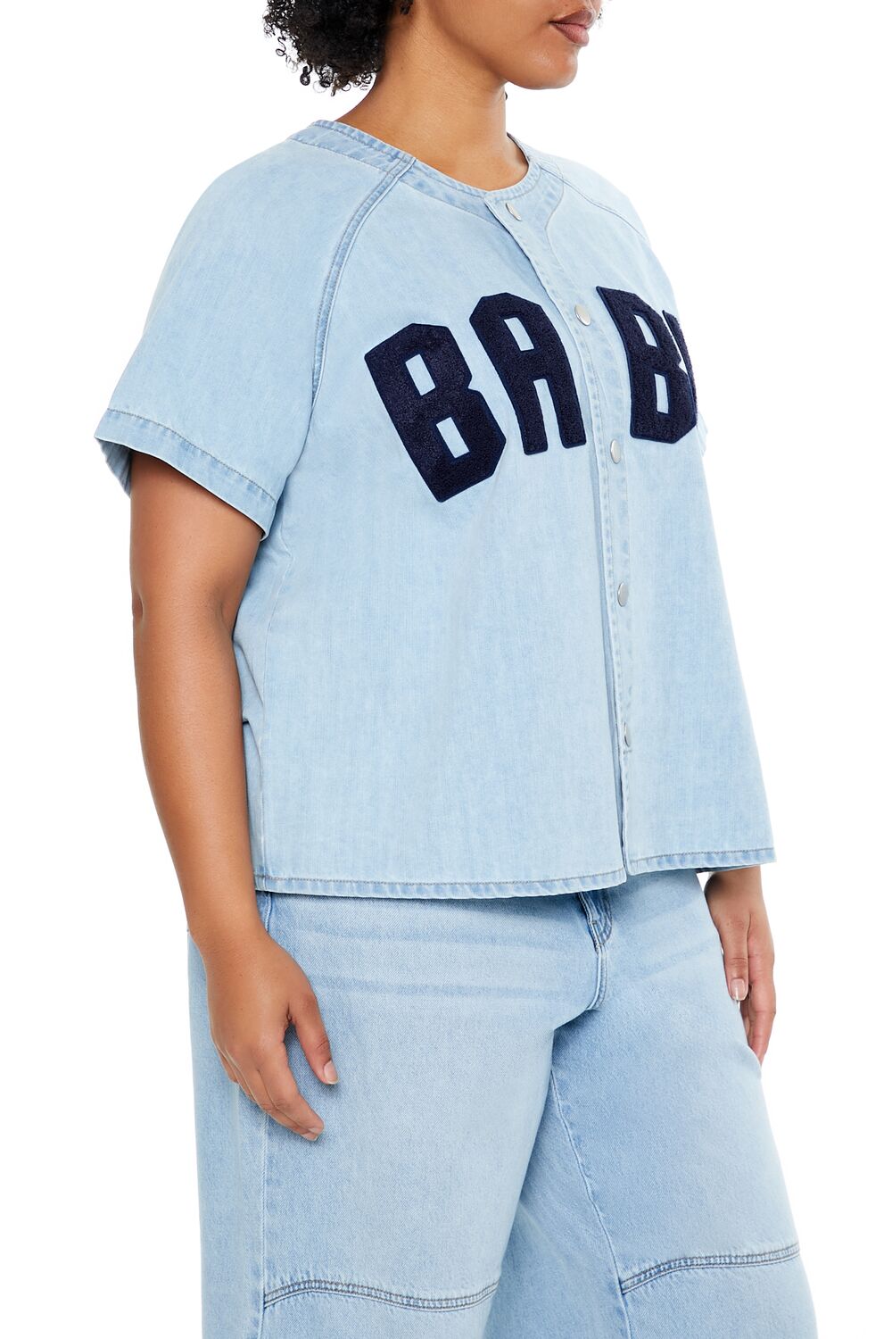 Plus Size Baby Denim Baseball Top