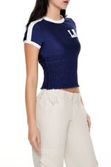 Smocked Ringer LA Cropped Tee