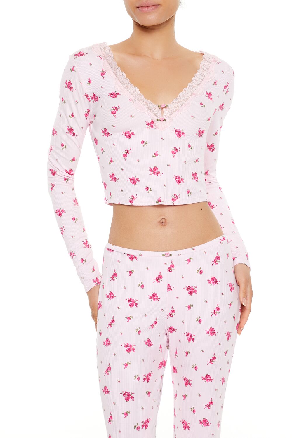 Floral Print Rosette Pajama Top