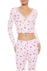 Floral Print Rosette Pajama Top