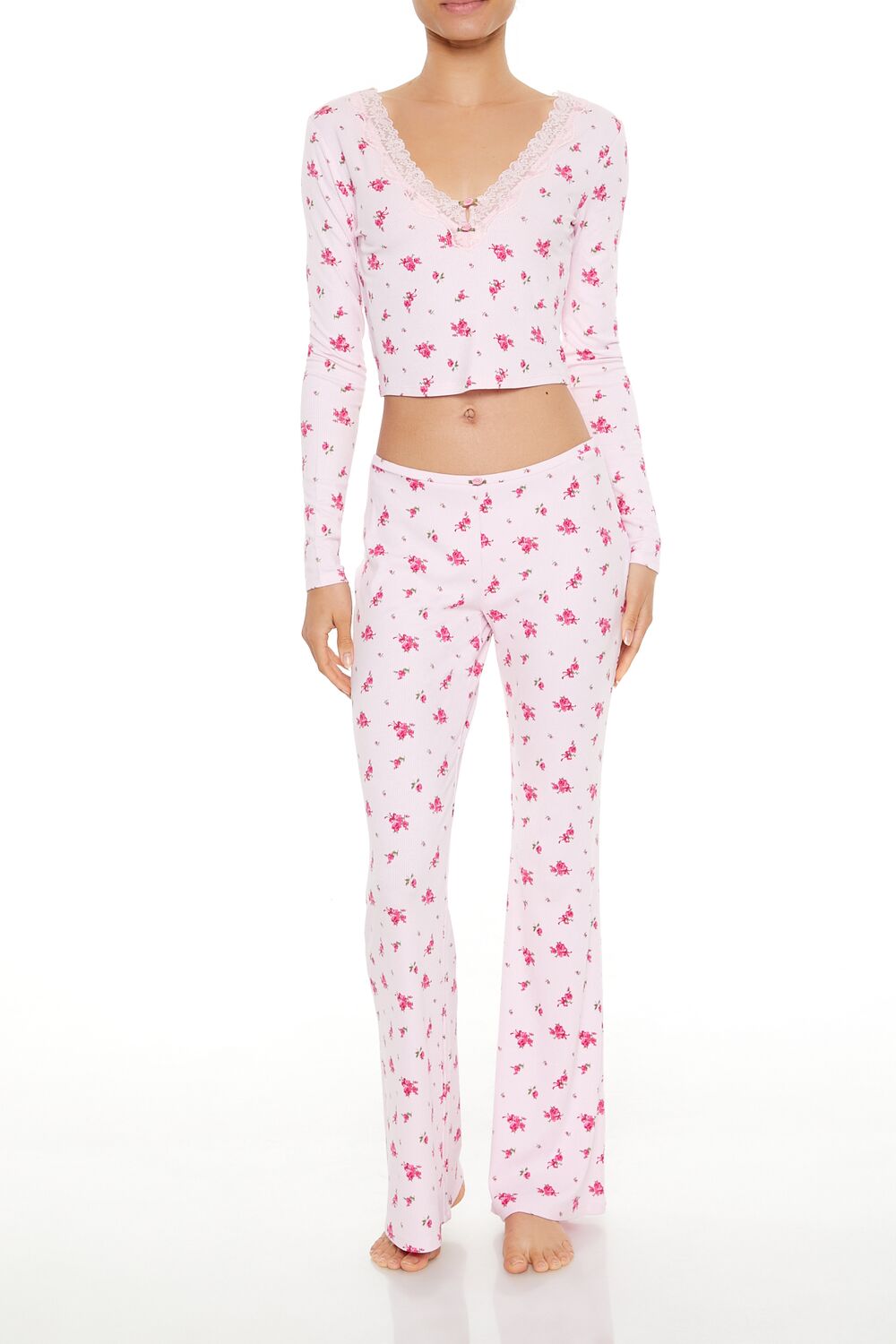 Floral Print Rosette Pajama Top