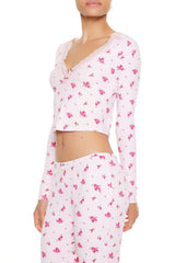 Floral Print Rosette Pajama Top