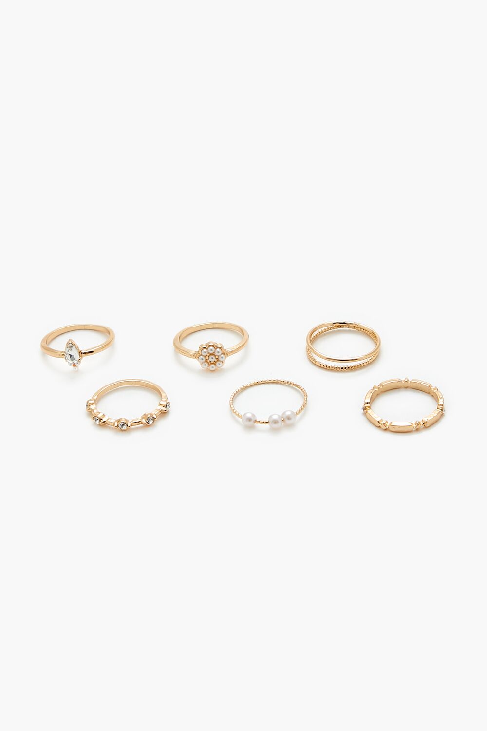 Faux Pearl & Rhinestone Ring Set