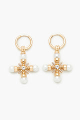 Faux Pearl Cross Hoop Drop Earrings