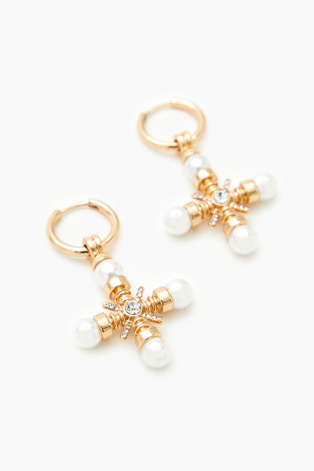Faux Pearl Cross Hoop Drop Earrings