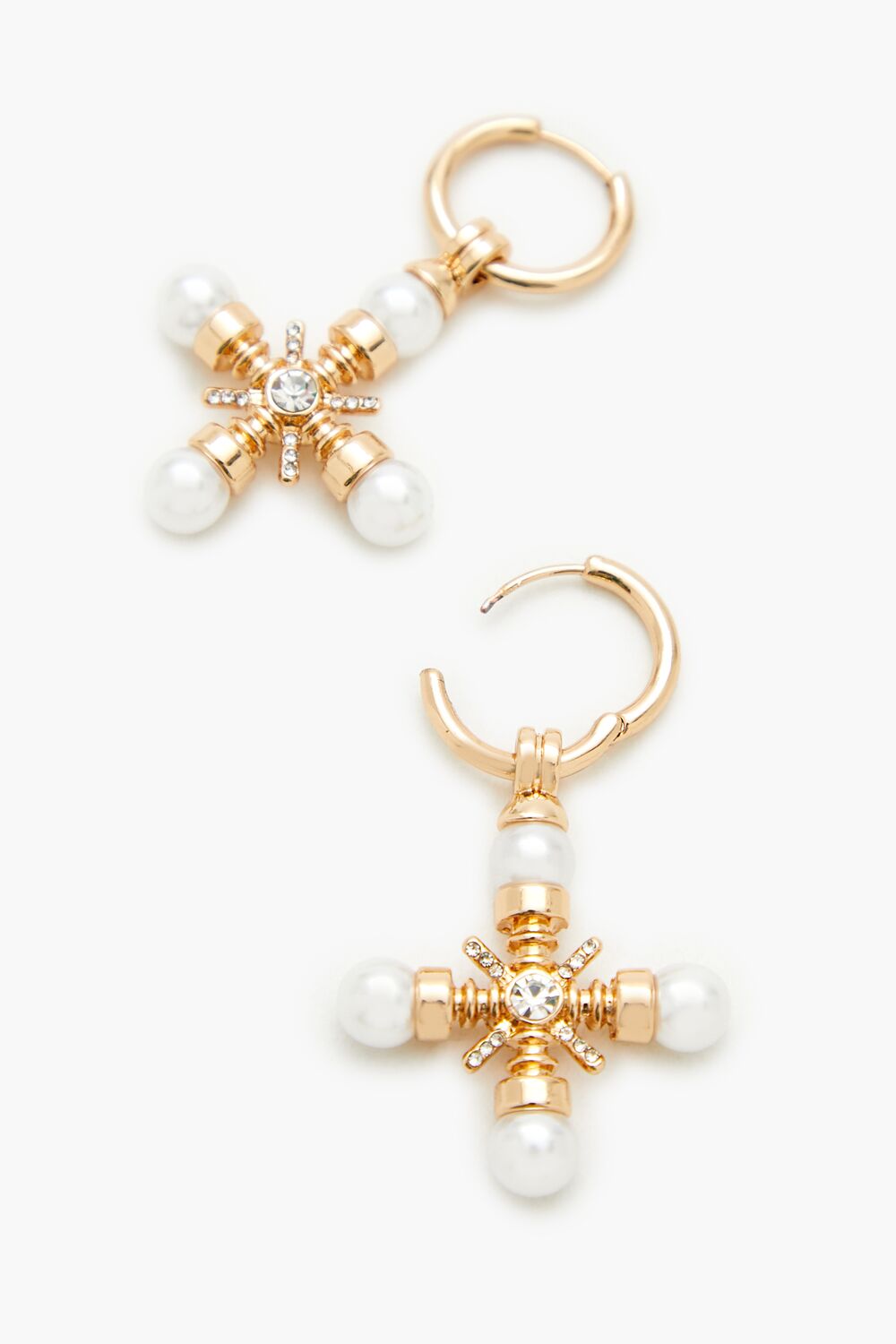 Faux Pearl Cross Hoop Drop Earrings