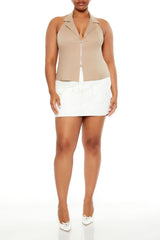 Plus Size Zip-Up Halter Crop Top