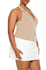 Plus Size Zip-Up Halter Crop Top