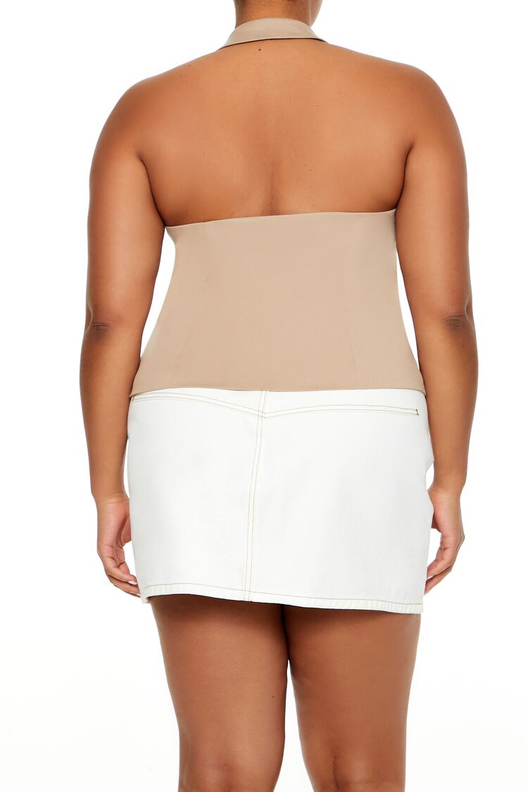 Plus Size Zip-Up Halter Crop Top