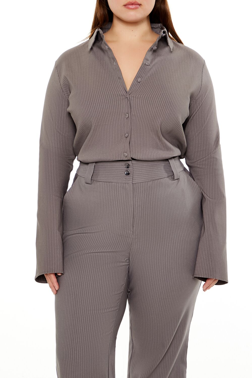 Plus Size Pinstriped Bell-Sleeve Shirt