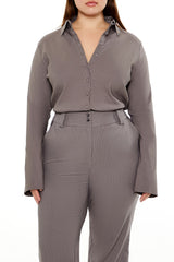 Plus Size Pinstriped Bell-Sleeve Shirt