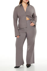 Plus Size Pinstriped Bell-Sleeve Shirt