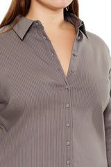 Plus Size Pinstriped Bell-Sleeve Shirt