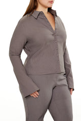 Plus Size Pinstriped Bell-Sleeve Shirt