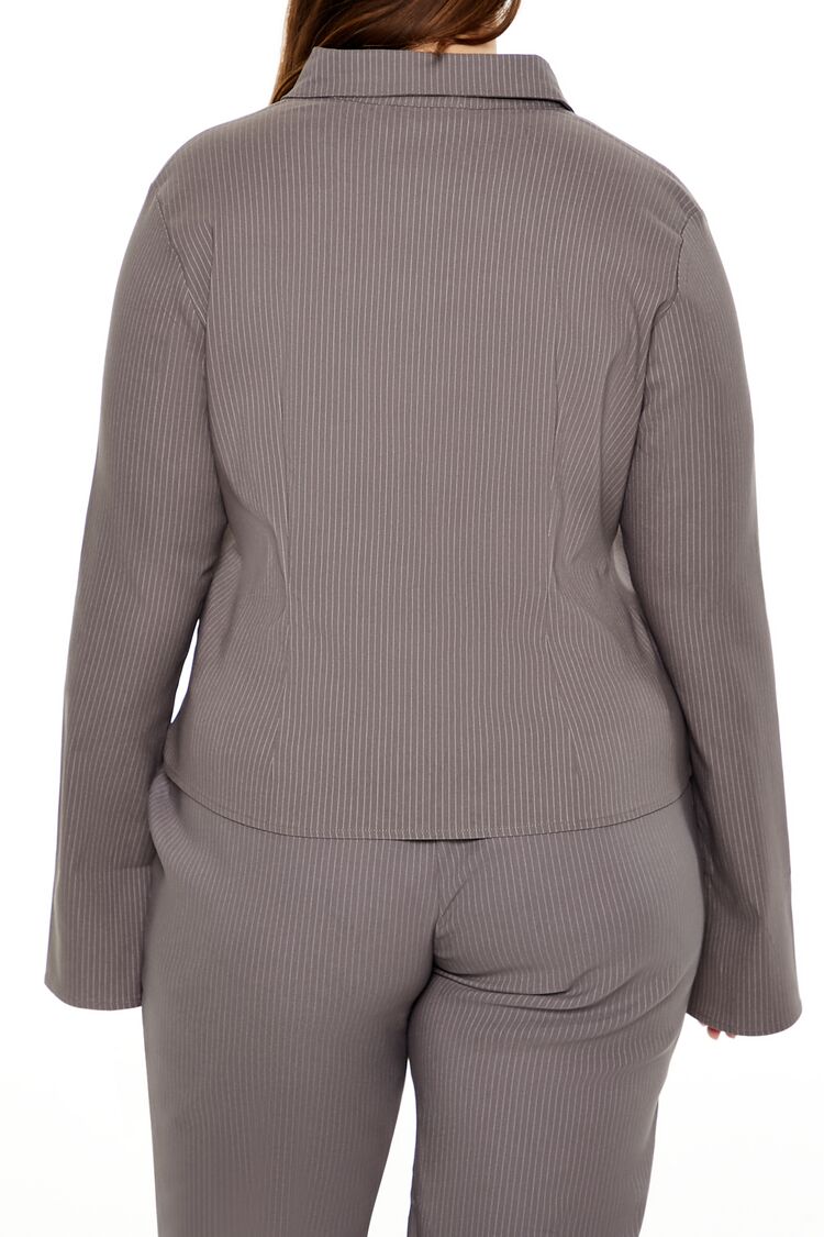 Plus Size Pinstriped Bell-Sleeve Shirt