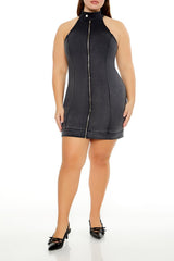 Plus Size Denim Zip-Up Mini Dress