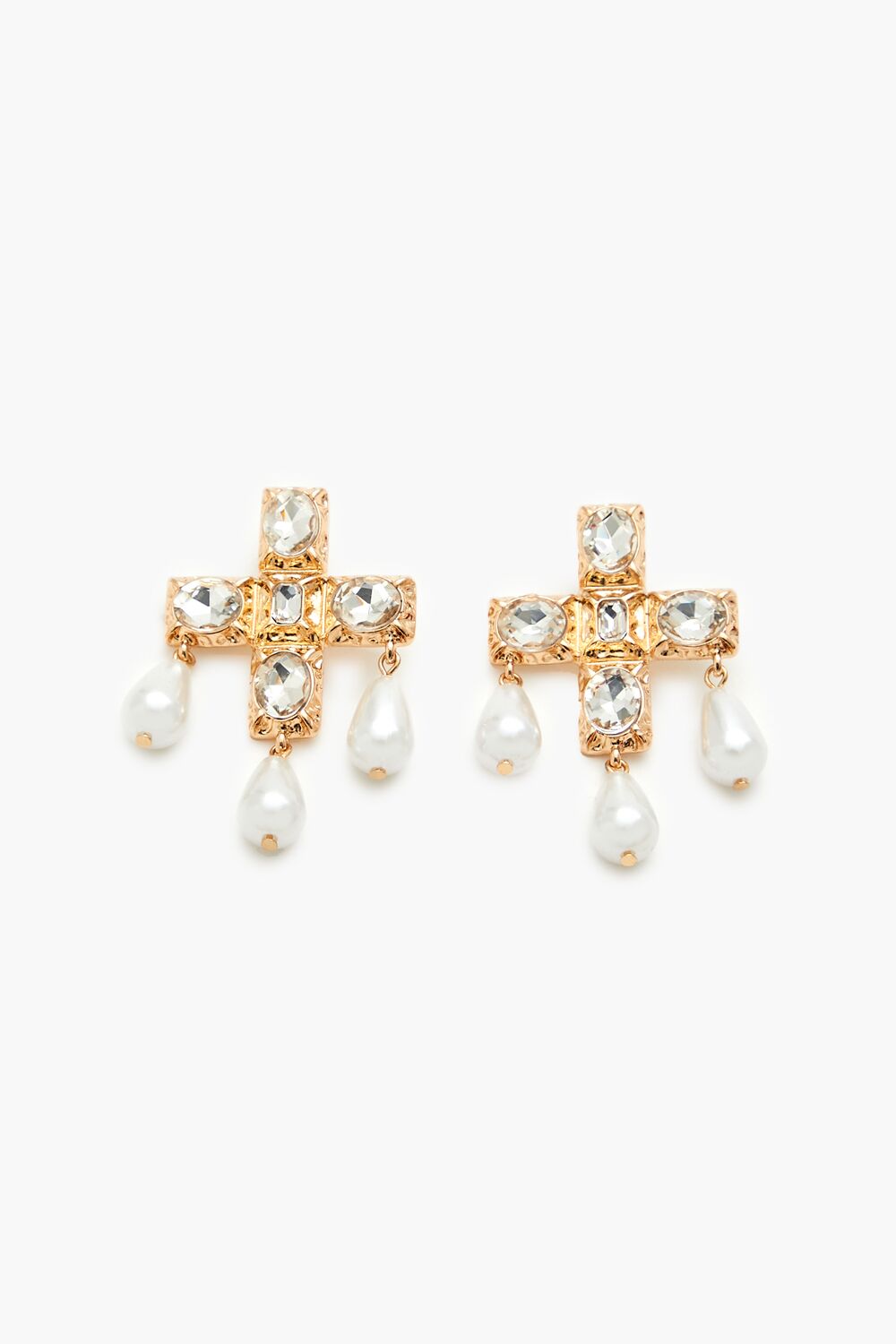Faux Gem & Pearl Cross Drop Earrings
