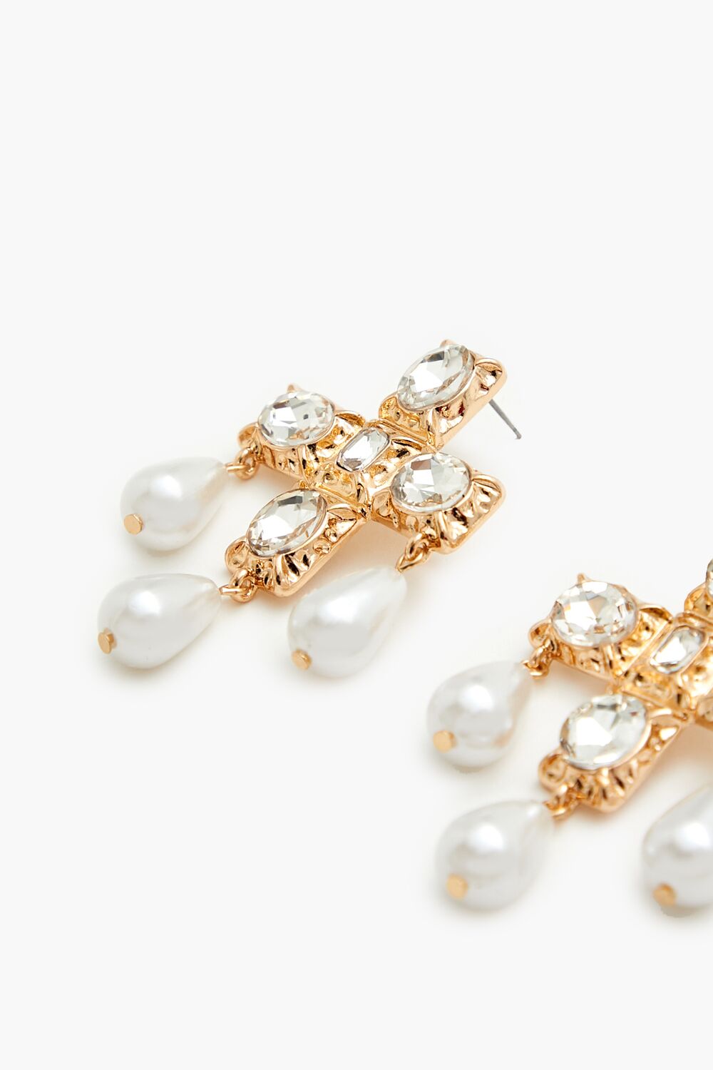 Faux Gem & Pearl Cross Drop Earrings