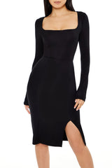 Square-Neck Bodycon Midi Dress