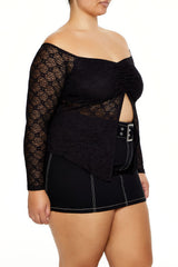 Plus Size Split-Hem Lace Top