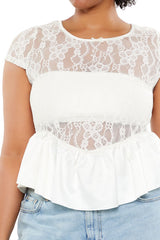 Plus Size Sheer Lace Peplum Top