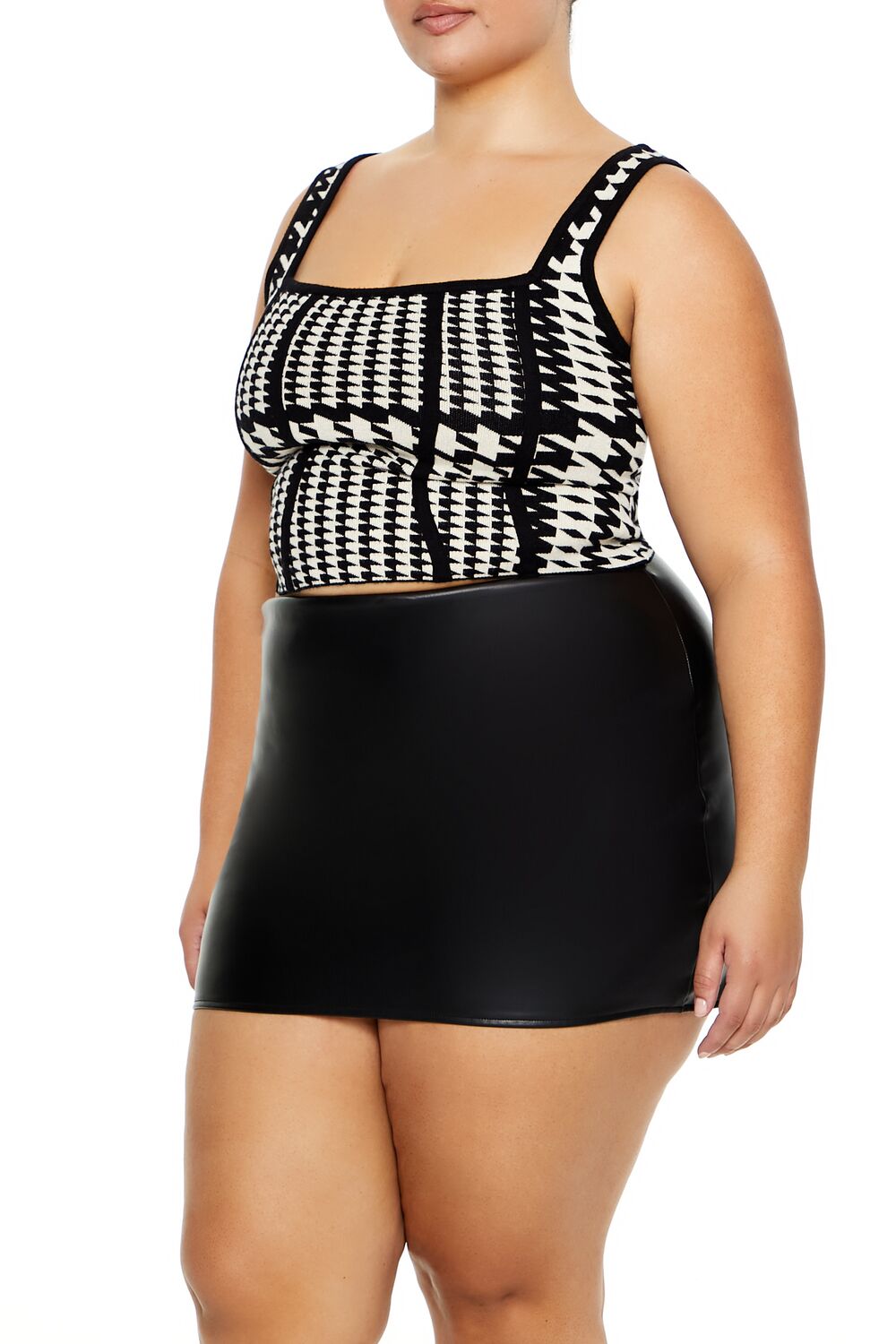 Plus Size Sweater-Knit Houndstooth Tank Top
