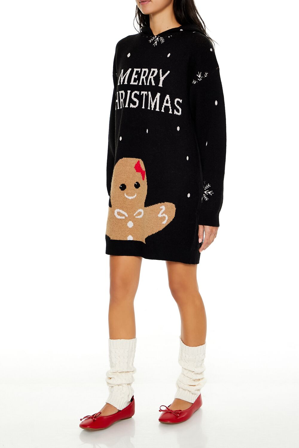 Hooded Christmas Mini Sweater Dress