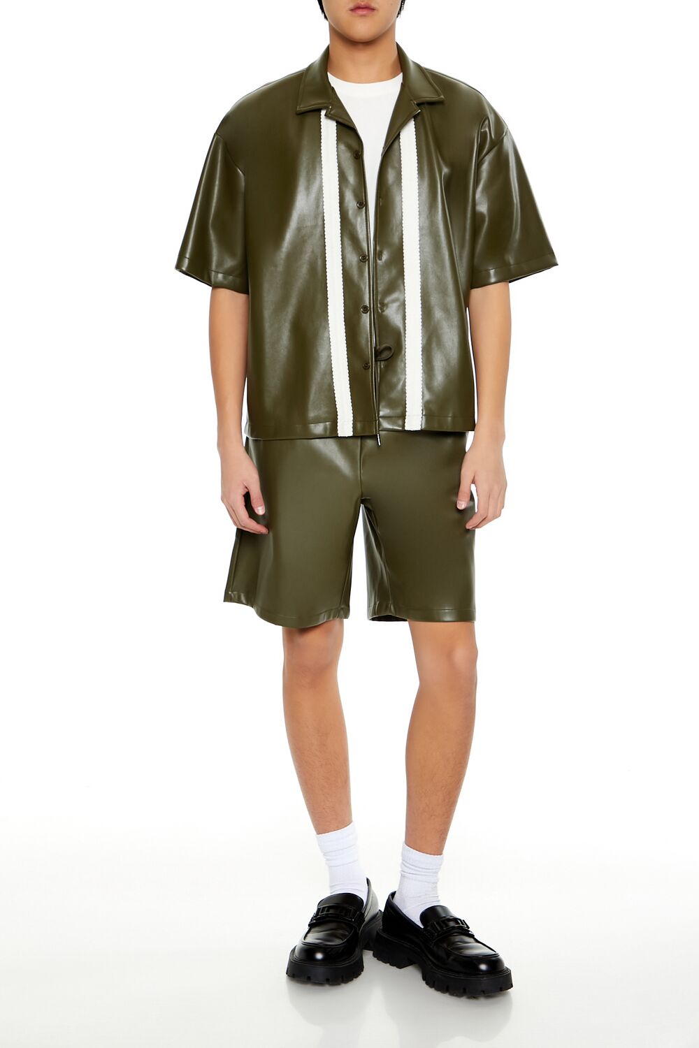 Striped Faux Leather Shirt
