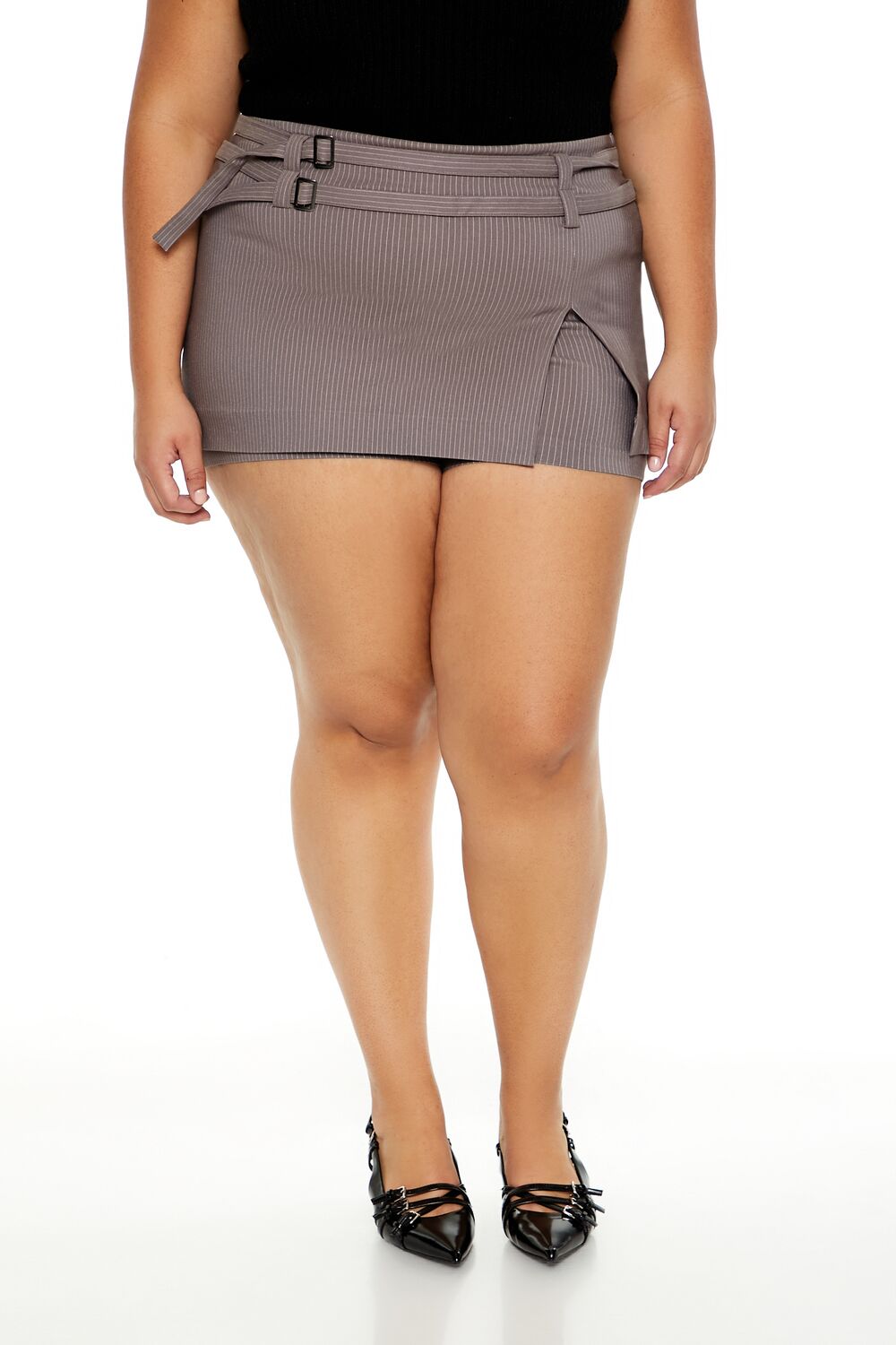 Plus Size Pinstriped Micro Mini Skort