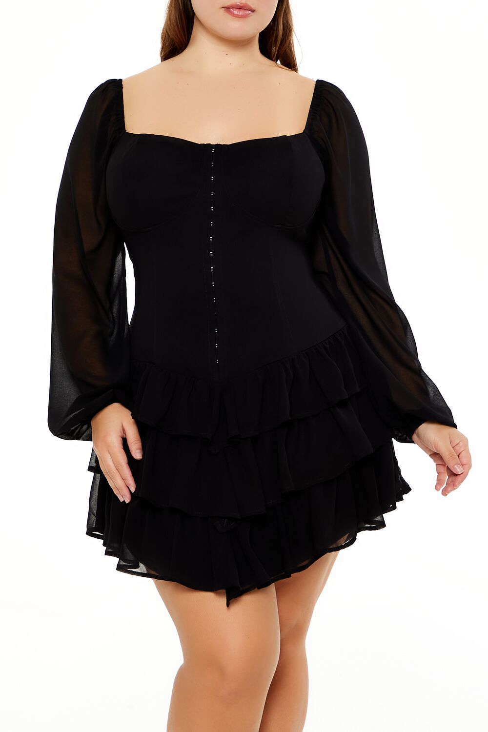Plus Size Tiered V-Hem Mini Dress