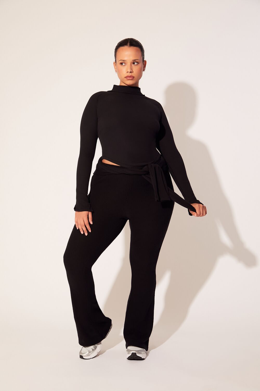 Plus Size Ribbed Flare Pants