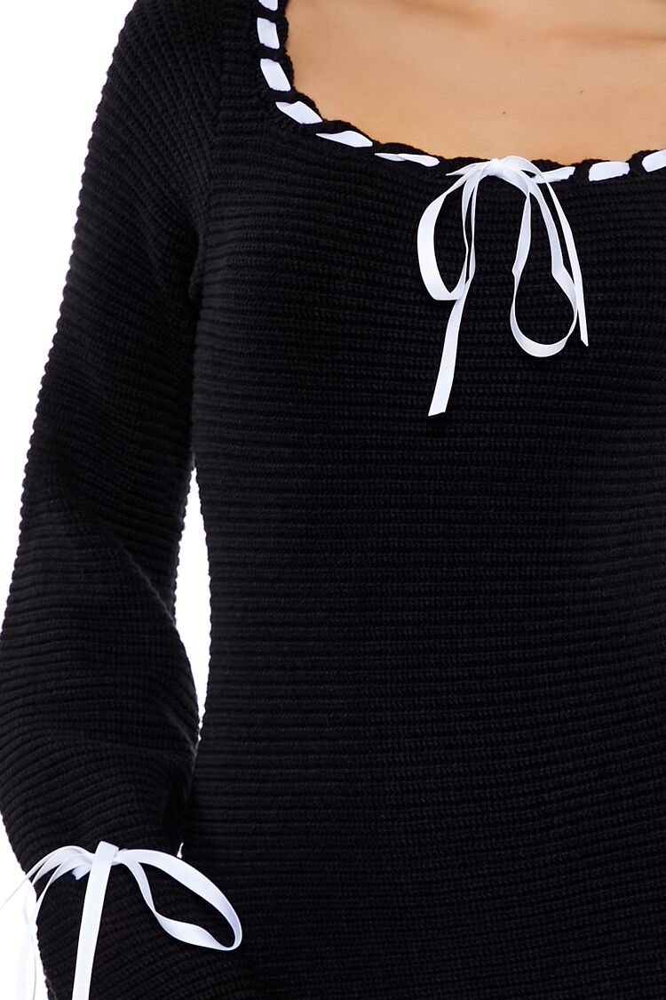 Ribbon-Trim Mini Sweater Dress