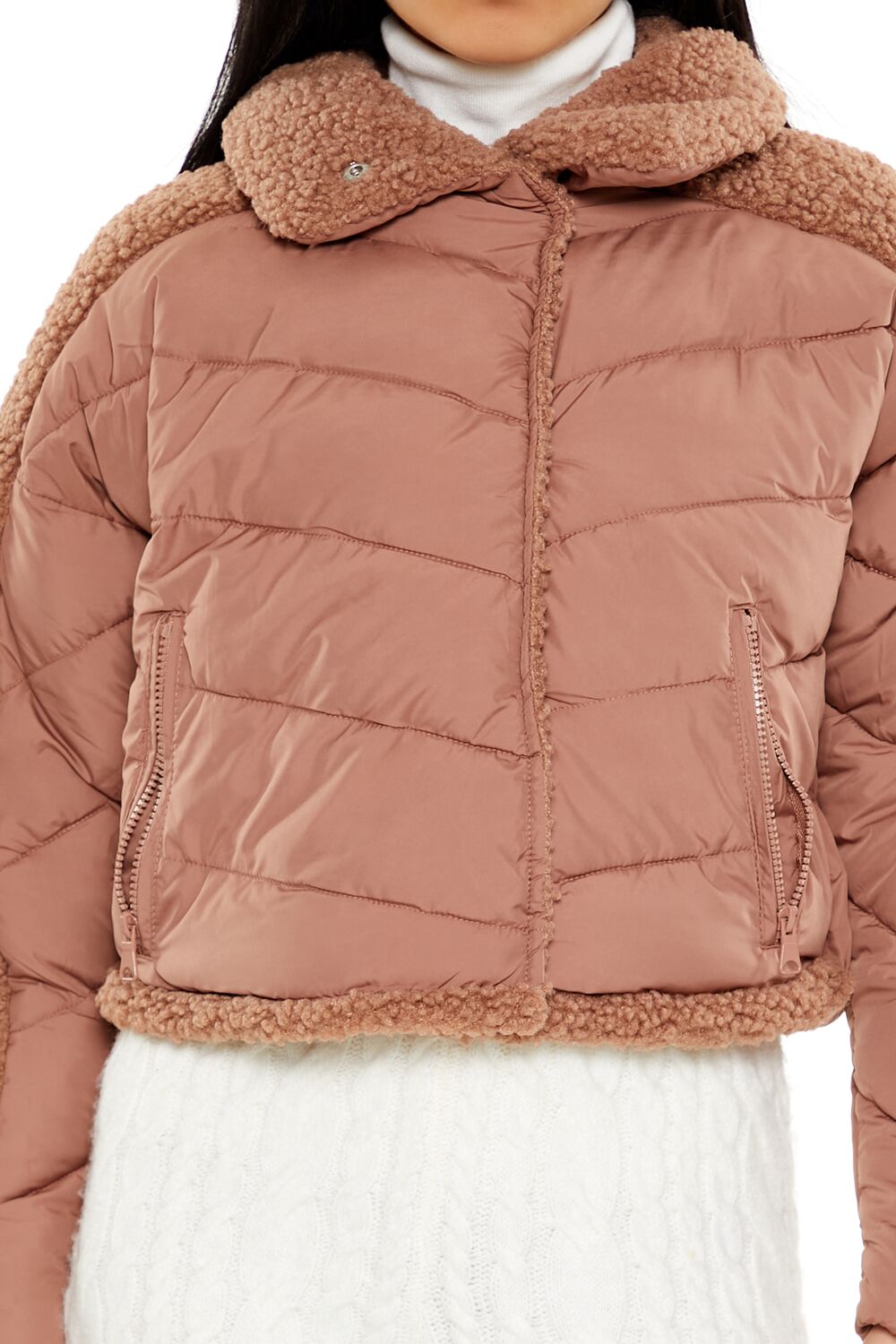 Faux Shearling-Trim Puffer Jacket