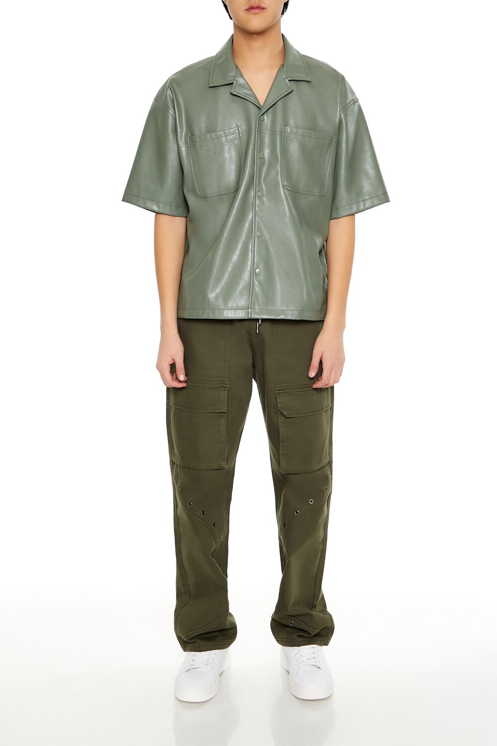 Embroidered Faux Leather Shirt